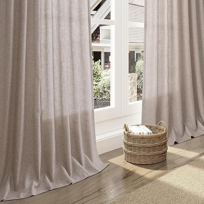 Nanspring Brownish Grey Linen Curtains for Living Room 105 Inches Long Back Tab Light Filtering Semi Sheer Curtain Modern Farmhouse Decor for Bedroom Office Luxury Textured Drapes 52x105, 2 Panels