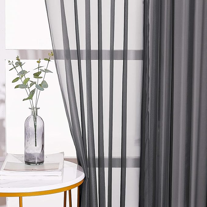 NICETOWN Sheer Drape Panels 63" L - Voile Window Treatment Curtains with Nickel Rings Top for Bedroom/Home Decor (1 Panel=54" W, Black, Sold as 2 Panels)