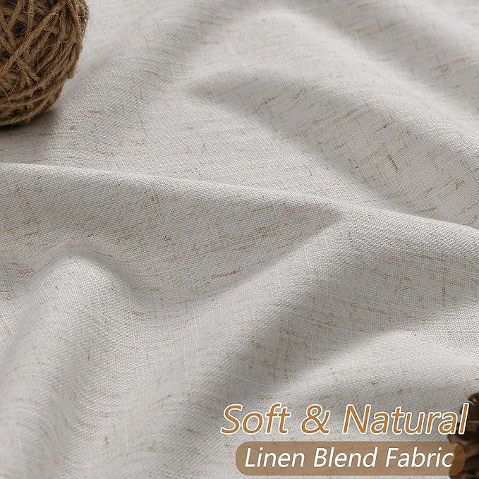 Guken Light Beige 100% Blackout Curtains 84 Inch Long 2 Panels Set for Living Room Bedroom Back Tab Room Darkening Winter Thermal Insulated Netural Black Out Linen Drapes Window Curtain, 52x84