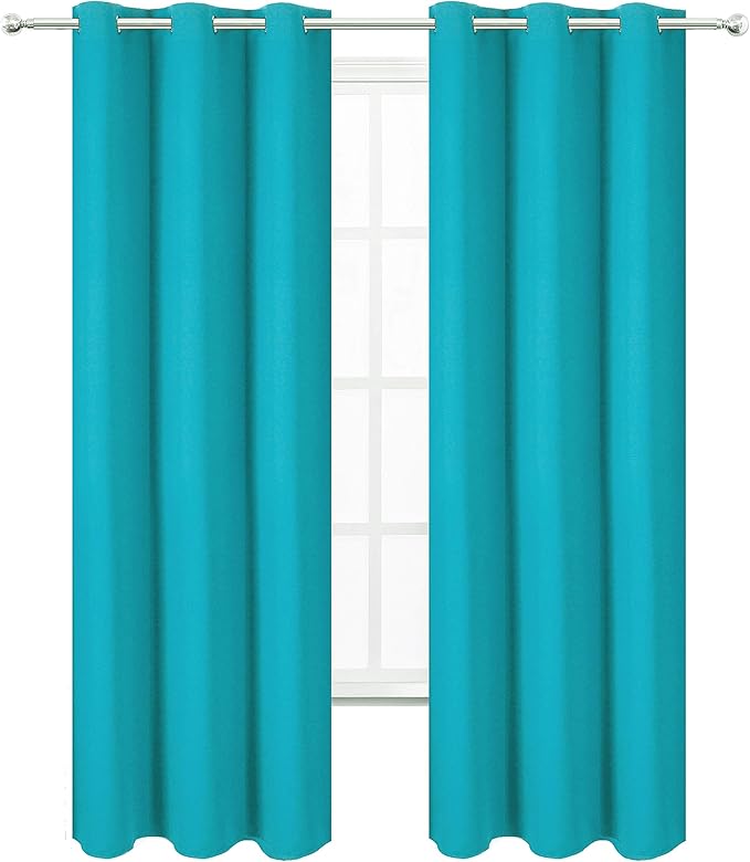 LEMOMO Teal Blackout Curtains 34 x 84 Inch Length/Set of 2 Curtain Panels/Thermal Insulated Room Darkening Blackout Curtains for Bedroom