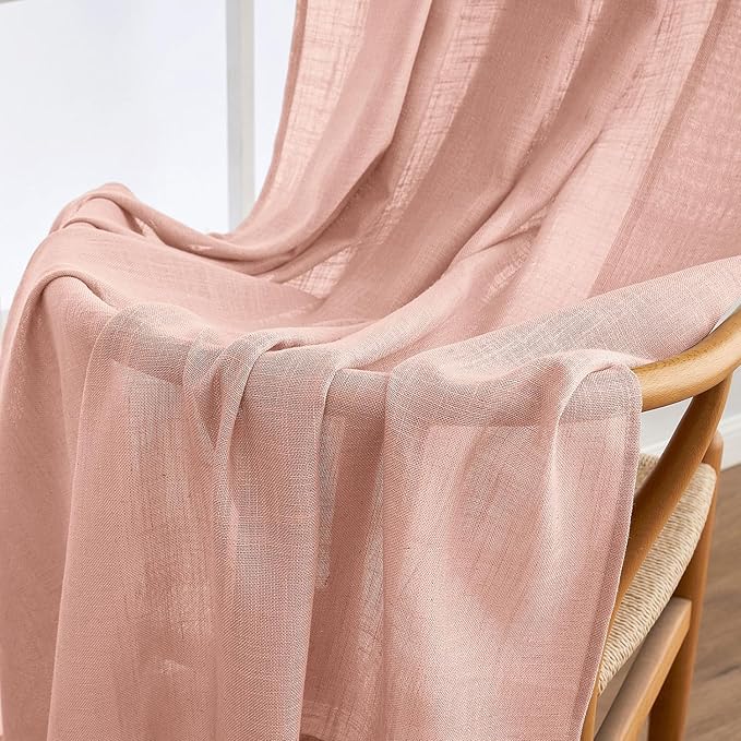 MIULEE Blush Pink Linen Curtains 108 Inches Long 2 Panels for Girls Bedroom Nursery, Soft Thick Linen Textured Window Drapes Semi Sheer Light Filtering Back Tab for Kids Living Room Light Pink Decor