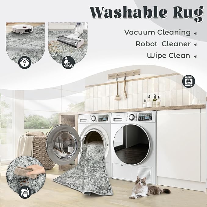 XLUEZ 8x10 Area Rugs for Living Room, Washable Modern Abstract Large Area Rug Neutral Soft Non Slip Kids Rug Stain Resistant Indoor Carpet for Bedroom Nursery Dining Room Playroom(Grey, 8'x10')