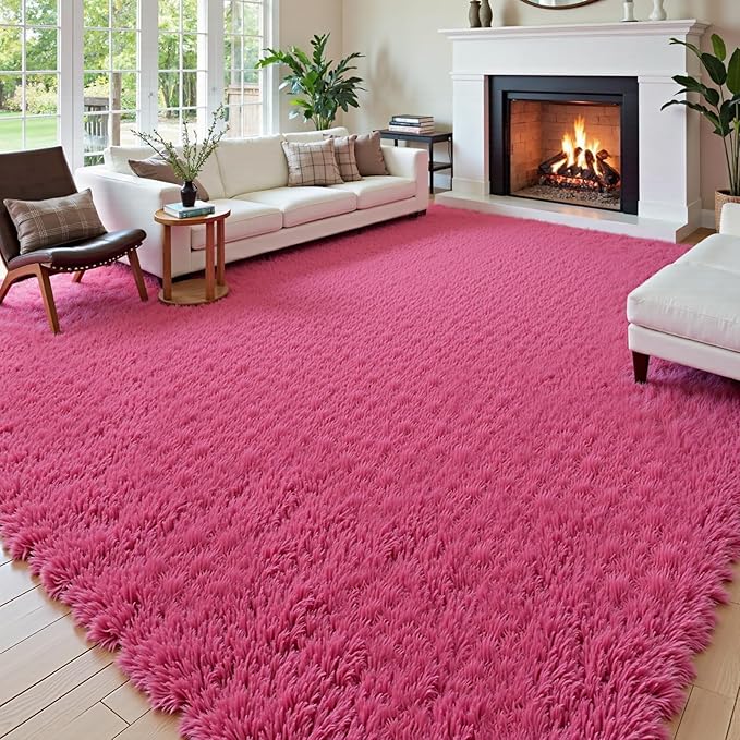 8x10 Area Rugs for Living Room Bedroom, Large Area Rug Shaggy Carpet Soft Plush Furry Bedside Rug, Rugs for Home Decor (Hot Pink, 8 x 10)