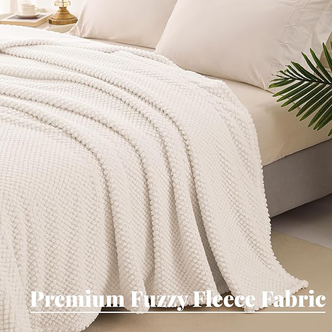 Whale Flotilla Twin Size Fuzzy Fleece Blanket for Bed, 60x80 Inch Fluffy Warm Soft Jacquard Blankets for All Season, Lightweight and Cozy, Ivory