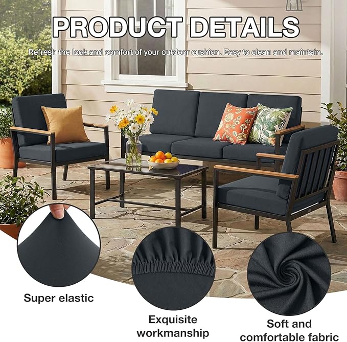 hyha 8Pcs Patio Cushion Covers, Stretch Outdoor Couch Cushion Covers, Washable Outdoor Chair/Sofa Slipcovers for Patio Furniture Cushions Protector with Elastic Bottom(Dark Gray,Cover Only)
