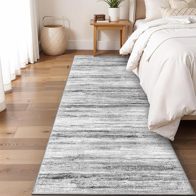 3x8 Washable Runner Rug for Family: Easy-to-Clean Runners for Hallway Entryway Kitchen Bedroom - Stain and Water Resistant Rugs with Non-Slip Backing - Soft Low-Pile Carpet Grey