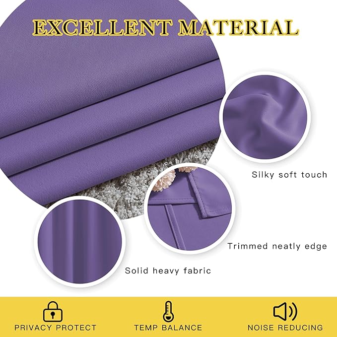 NICETOWN Blackout Curtains 63 inches Long, Grommet Window Treatment Energy Saving Thermal Drapes Room Darkening for Living Room/Bedroom, 2 Panels, W46 x L63, Lilac Purple