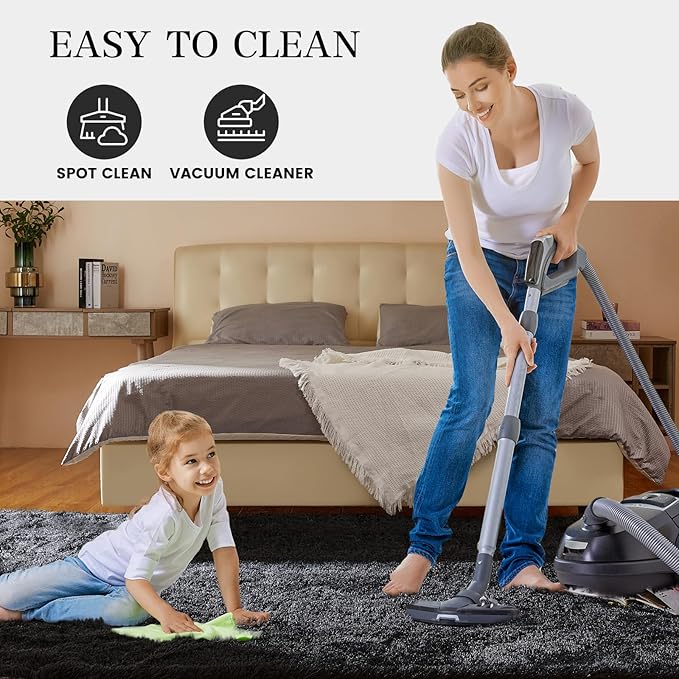 KNZE Super Soft Area Rugs for Living Room 5x7 Black, Fluffy Furry Shaggy Fuzzy Area Rug, Upgrade Anti-Skid Rectangular, High Pile Soft Throw Rug for Bedroom and Kids Room, Home Decor Aesthetic