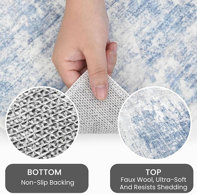 IOHOUZE Abstract Runner Rug 3x20 Ft Extra Long Washable Runners for Hallways, Non Slip Kitchen Runner Printed Faux Wool Entryway Runner Indoor, Modern Floor Carpet for Hall Stair, Light Blue Grey