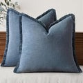 MIULEE Decorative Throw Pillow Covers Neutral Linen Fringe Throw Pillows Set of 2 Blue Ashes Boho Farmhouse Cushion Covers with Tassels for Couch Sofa Bed Home Spring Decor 18x18 Inch