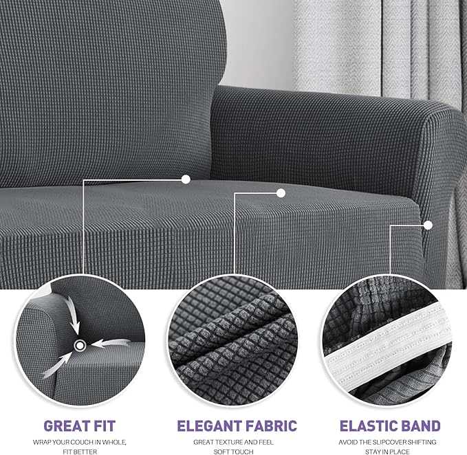 ZNSAYOTX Super Stretch Chair Slipcover Universal Sofa Chair Covers for Living Room Dogs Pet Furniture Protector Spandex Armchair Slipcovers with Anti Slip Foam Sticks (Dark Grey, Chair)