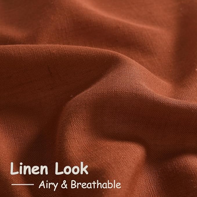 Rust Linen Curtains 95 inches Long 2 Panel Back Tab Rod Pocket Rustic Farmhouse Boho Linen Curtain for Dining Room Brick Burnt Bohemian Fall Decor Terracotta Semi Sheer Curtains 95 inch Length