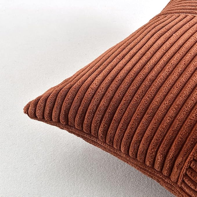 Fancy Homi 2 Packs Rust Samll Decorative Throw Pillow Covers 12x12 Inch with for Living Room Couch Bed, Farmhouse Boho Home Decor, Soft Corss Patchwork Corduroy Square Terracotta Cushion Case 30x30 cm