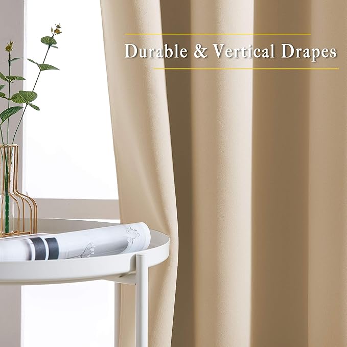 NICETOWN Bedroom Blackout Curtains and Drapes - Window Treatment Thermal Insulated Solid Grommet Blackout Draperies for Kitchen/Cafe (Biscotti Beige, Set of 2, 34 by 50 Inch)