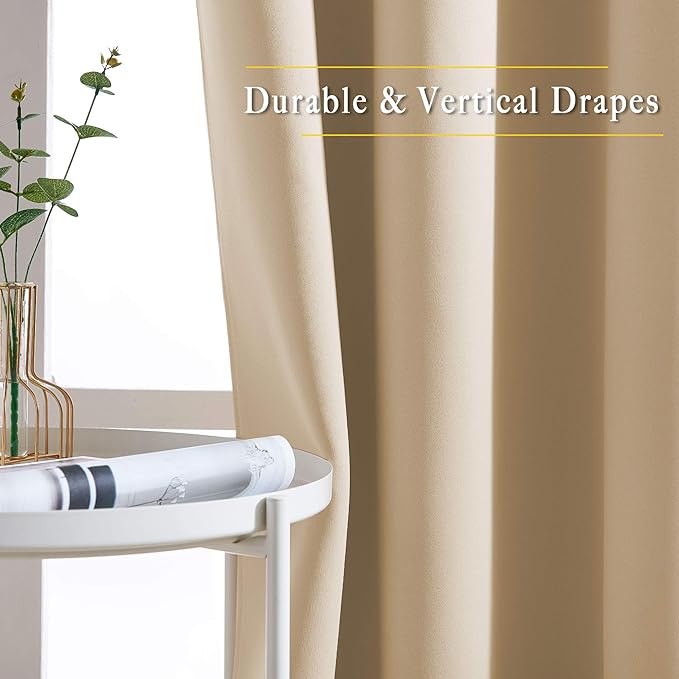 NICETOWN Bedroom Blackout Curtains and Drapes - Window Treatment Thermal Insulated Solid Grommet Blackout Draperies for Bedroom (Biscotti Beige, Set of 2, 66 by 54 Inch)