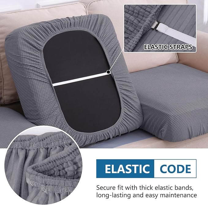 hyha Waterproof Sectional Couch Covers, Non Slip Sofa Couch Cushion Covers L Shape, Thick Stretch Jacquard Fabric, Washable Sofa Slipcovers with Elastic Bottom (1 Piece for Chaise XL, Middle Grey)
