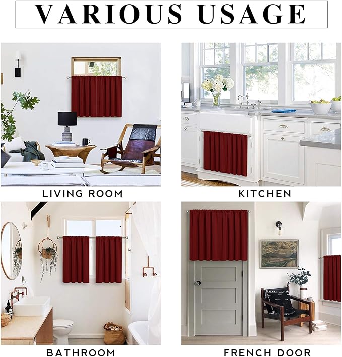 RYB HOME Blackout Curtains for Bedroom Living Room 72 inches Long, Thermal Insulated Privacy Rod Pocket Drapes for Nursery Office Home Theater, Width 34 by Length 72, Burgundy Red, 2 Panels