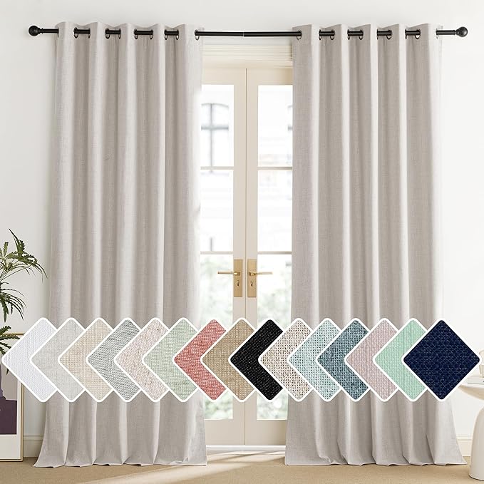 NICETOWN Brich Vintage Open Linen Weave Flax Thermal Curtains, 100% Blackout Curtains 95" Long for Dining Room, Soundproof Window Treatment Drapes for Home Office, 62" Wide Per Panel, Set of 2