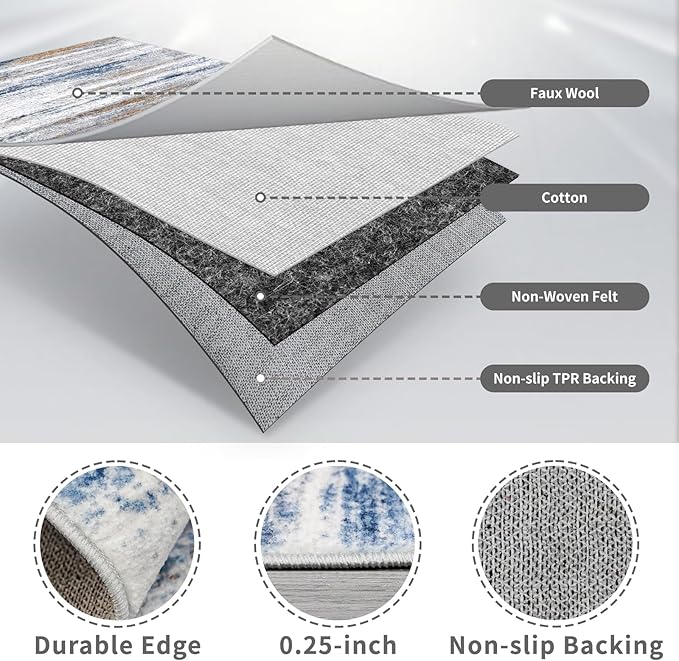Washable Hallway Runner Rug for Home: Extra Long Runners for Entryway Living Room Dining Room - Stain and Water Resistant Rugs with Non-Slip Backing - Soft Low-Pile Carpet 2'6''x14' Navy Grey