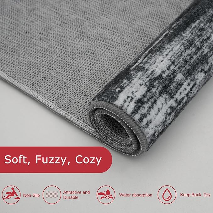 KOZYFLY Circle Rug 6Ft Modern Abstract Ombre Area Rug for Bedroom, Washable Round Rug Non-Slip Soft Striped Living Room Circle Rug, Black Navy Blue Grey Carpet for Laundry Nursery