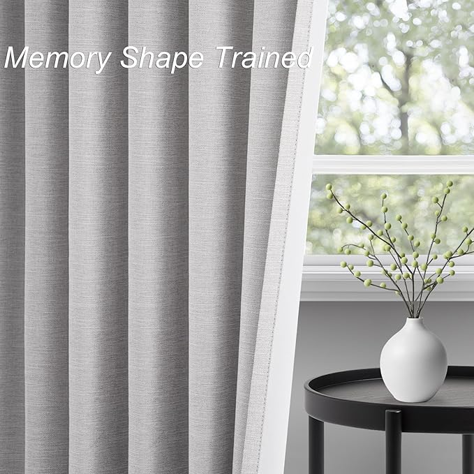 Topfinel 90 Inches Long Full Blackout Light Grey Linen Curtains for Bedroom, Pinch Pleat Black Out Curtains, Viral Farmhouse Modern Lined Track Drapes 2 Panels Set for Sliding Door Winter