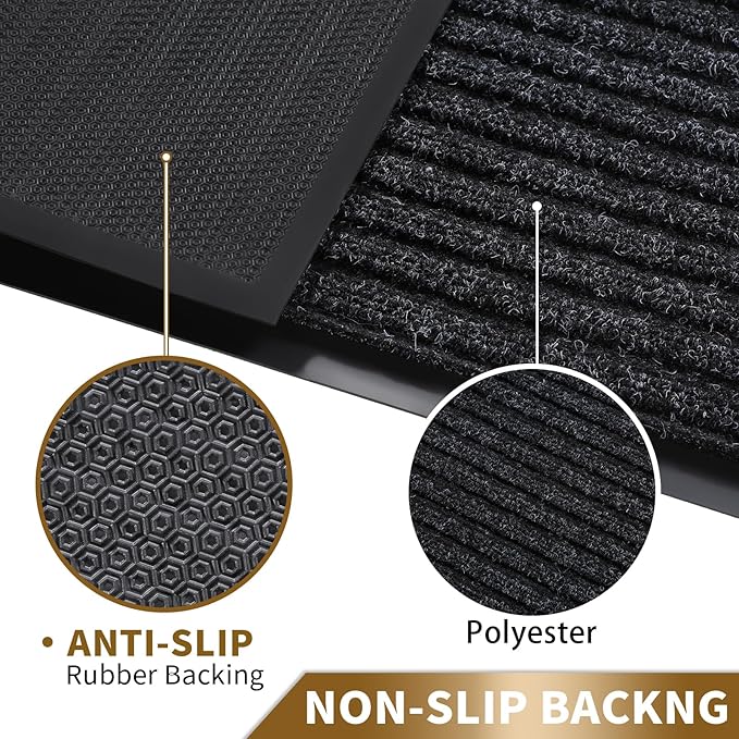Yimobra Front Door Mat Outdoor Indoor Entrance, 100% Waterproof All-Season All Weather Doormat, Welcome Matt Outside Entry, Non Slip, Low Profile, Heavy Duty Patio Porch Floor Mats,47 x 32,Black Grey