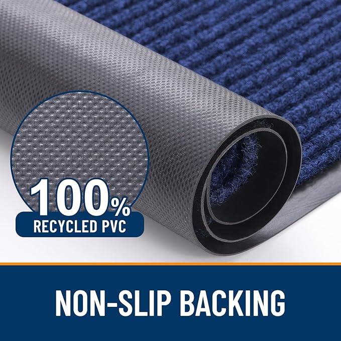 OLANLY Front Door Mat Indoor Outdoor Entrance, Waterproof Heavy Duty Doormat, Fade Resistant, Low Profile, Easy Clean Patio Porch Welcome Floor Mats for Entry, 47x34, Blue