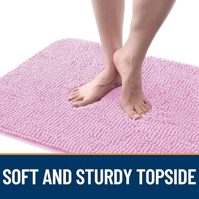 OLANLY Dog Door Mat for Muddy Paws 59x32, Absorbs Moisture and Dirt, Absorbent Non-Slip Washable Doormat, Quick Dry Chenille Mud Mat for Dogs, Entry Indoor Entryway Carpet for Inside Floor, Pink
