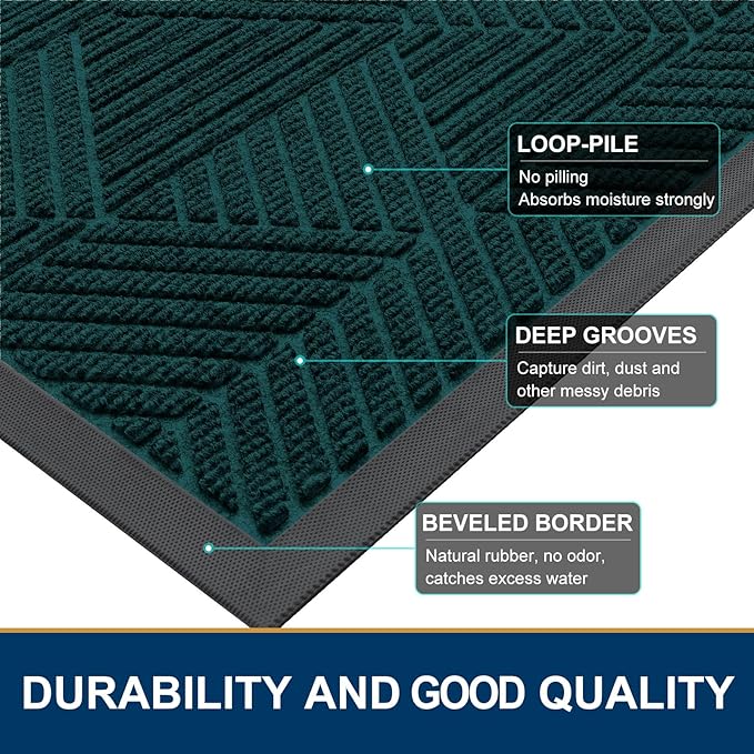 Smiry Front Door Mat Outside Entrance, Heavy Duty Sturdy Natural Rubber Doormat, Trap Dirt and Moisture, Easy Clean Low Profile Mats for Indoor Outdoor Entry, Irregular Triangle (29.5x17, Atlantic)