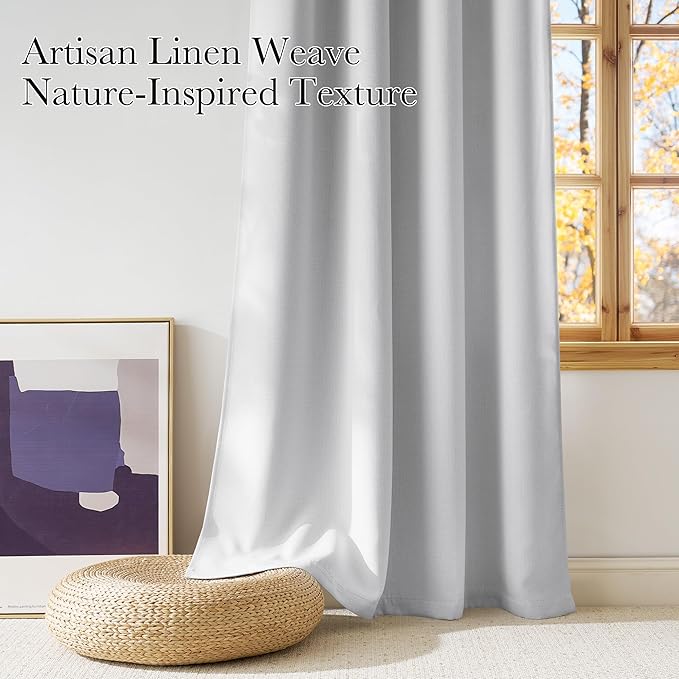 NICETOWN Faux Linen Greyish White Blackout Curtains 84 inches Long for Living Room - Privacy Panels for Bedroom, Modern Farmhouse Style Easy Care Grommet Top, 2 Panels, W52 by L84