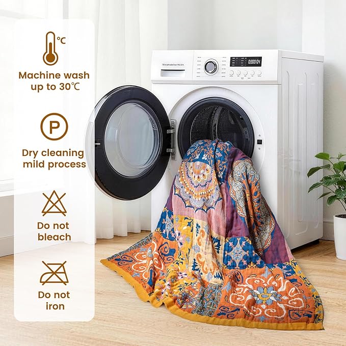 MSGKV Boho Throw Blanket for Couch 50"x60" 100% Cotton Blanket Spring Breathable Lightweight Blankets for Sofa Home Decor Muslin All Seasons