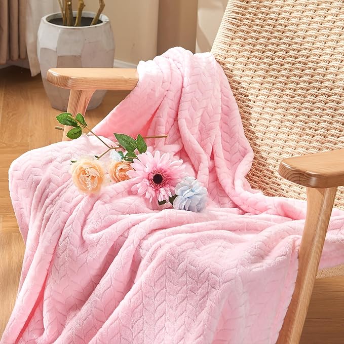 inhand Pink Fleece Queen Blanket for Bed, Super Soft Flannel Cozy Blankets for Adults, Lightweight Leaves Pattern Fuzzy Blanket for Office,Travel, Warm Plush Blankets for All Season, 90x90 Inches