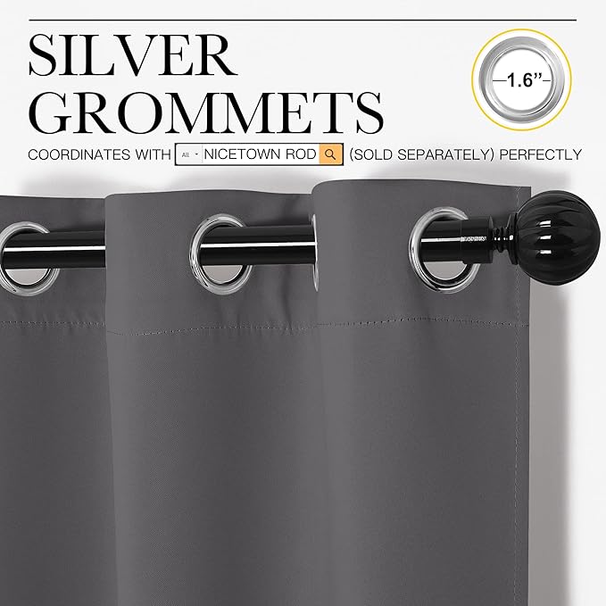 NICETOWN Bedroom Blackout Curtains Panels - Triple Weave Energy Saving Thermal Insulated Solid Grommet Blackout Draperies for Patio (1 Pair, 55 inches by 90 Inch, Grey)