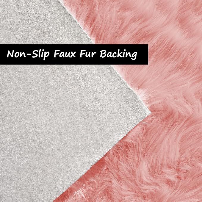 Goolela Pink Area Rug 8x10 Fluffy Fuzzy Furry Rug for Girls Bedroom Faux Sheepskin Fur Soft Plush Shaggy Rectangle
