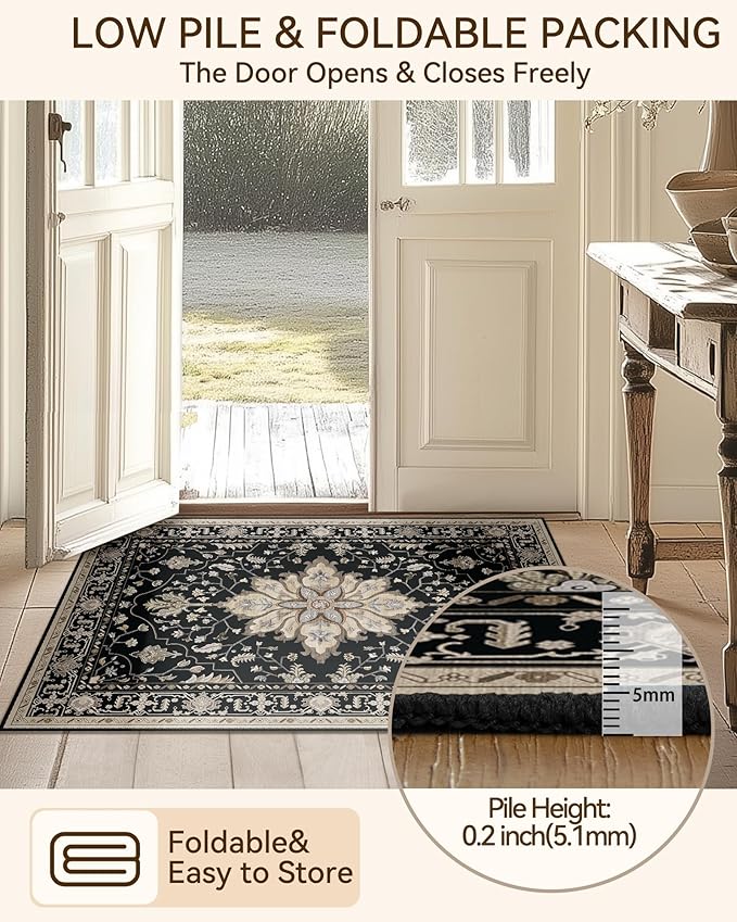 Area Rugs 2'x8' Runner Rug Non Slip Washable for Kitchen Hallway Bedroom Beside Laundry Room Bathroom Rug, Floor Carpet, Black Brown Neutral Dark Tan