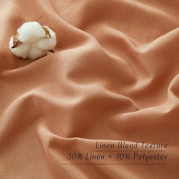 NICETOWN Linen Flax Semi Sheer Curtains 92" Length, Grommet Window Treatments Privacy Added with Light Penetration Vertical Drapes for Loft/Home Office, Burnt Orange, W55 x L92, 2 Panels