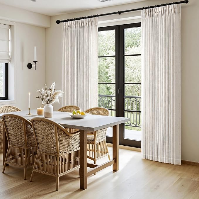MIULEE Pinch Pleated Thick Linen Curtains 84 Inches Long 2 Panels for Living Room Bedroom, Linen Textured Memory Trained Drapes Pleat Back Tab Light Filtering Natural Window Curtains with Hooks&Rings