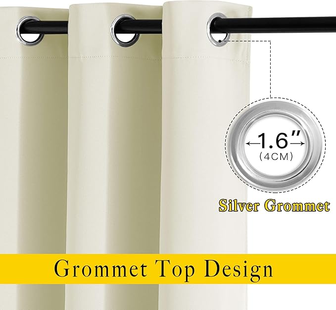 NICETOWN Room Darkening Curtains Extra Long 110 Inches, Grommet Thermal Insulated Weighted Window Treatments for Living Room/Farmhouse, W66 x L110, Beige, 2 Panels