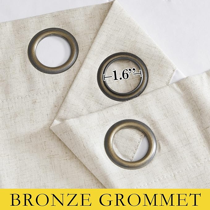 NICETOWN Natural Linen Complete Blackout Curtains 54 inches for Kids Room, 2 Panels, Thermal Insulated & Noise Reducing Window Draperies with White Liner, Noise Reducing Short Drapes