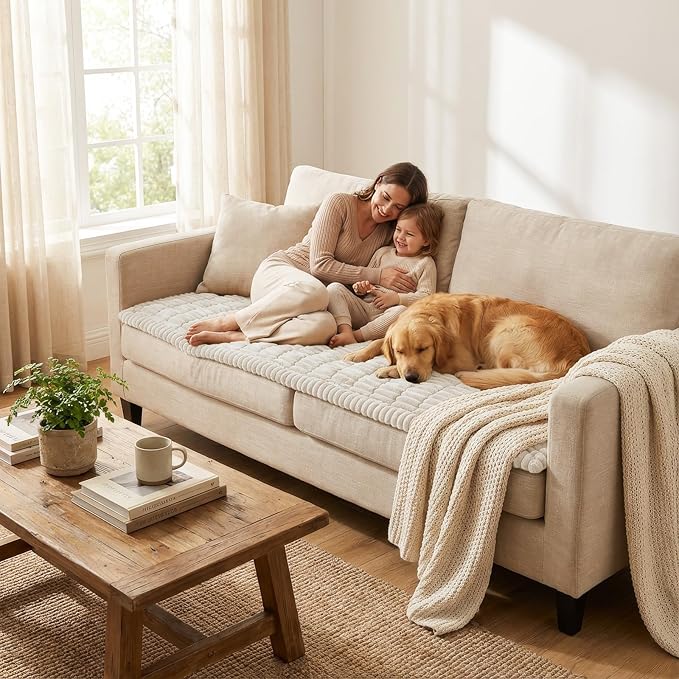 Smiry Couch Cover for Dogs Washable, Non Slip Fuzzy Pet Couch Covers for 3 Cushion Sofa Pet Friendly, Thick Soft Sofa Slipcovers Cushion Protector (White, 27.6" x 59")