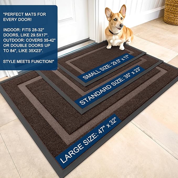 OLANLY Front Door Mat Indoor Outdoor Entrance, Waterproof All-Season, All-Weather Doormat, Sturdy Natural Rubber, Fade Resistant, Low Profile, Easy Clean Patio Porch Entryway Mat, 47x32, Dark Brown