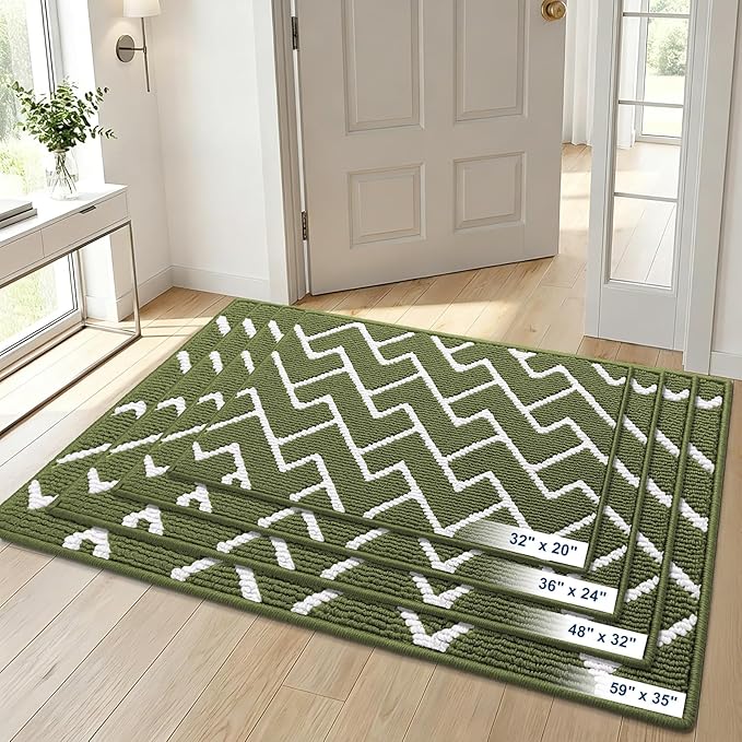 OLANLY Front Door Mat, Non-Slip Rubber Backing, Dirt Resistant and Absorbent, Washable, Easy to Clean Low-Profile Indoor Doormat for Back Door, Entryway, Inside Entrance, 40x32, Green