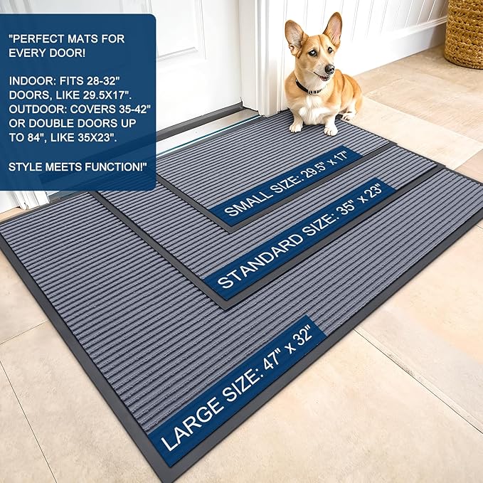 OLANLY Front Door Mat Indoor Outdoor Entrance, Waterproof Heavy Duty Doormat, Fade Resistant, Low Profile, Easy Clean Patio Porch Welcome Floor Mats for Entry, 35x23, Ash Grey