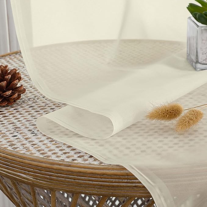 OWENIE Cream Sheer Curtains 120 Inches Long 2 Panels Set, Airy Lightweight Sheer Cream Curtains for Living Room Bedroom, Farmhouse Voile Filmy Rod Pocket Curtains Drapes, 2 Pcs, 59" Wx120 L Inch