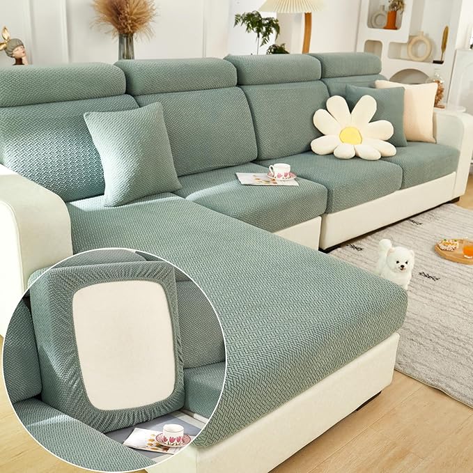 Couch Cushion Covers for Sofa Couch Covers Wear-Resistant Universal Sofa Cover Washable Stretch for Sectional Slipcovers (Texture-Green,Back Cover L)