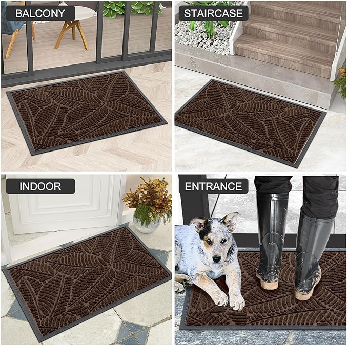 Colorxy Waterproof Doormat, Sturdy Natural Rubber Front Door Mats, Non Slip Low Profile Indoor Outdoor Entrance Mat, Stain Resistant Easy Clean Floor Mat for Patio or Entryway, 48''x32'', Dark Brown