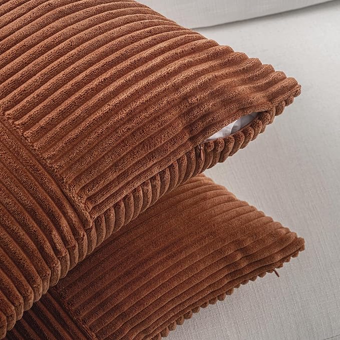 Fancy Homi Set of 2 Rust Boho Long Lumbar Body Decorative Throw Pillow Cover 14x36 Inch for Bed Couch Bedroom Bench, Soft Patchwork Corduroy Textured Pillow Case, Rustic Farmhouse Room Décor
