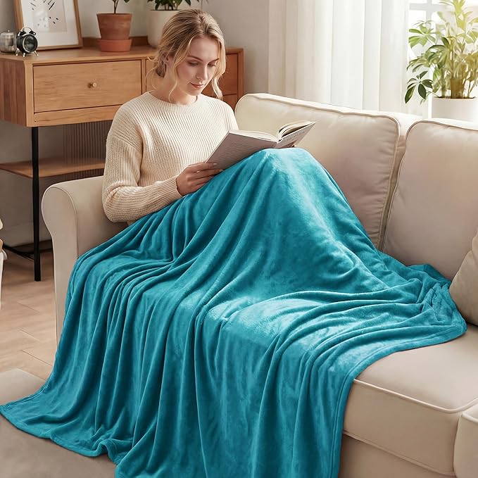 Exclusivo Mezcla Fleece Blankets Queen Size for Bed, Super Soft and Warm, All Season, Cozy, Plush, Lightweight, 90x90 Inches, Teal