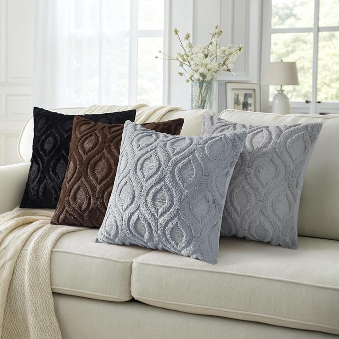 decorUhome Throw Pillow Covers 22x22 Inch Set of 2, Soft Plush Faux Wool Blue Grey Solid Couch Pillow Covers, Accent Euro Sham Farmhouse Neutral Square Pillow Cases for Sofa Bed Living Room