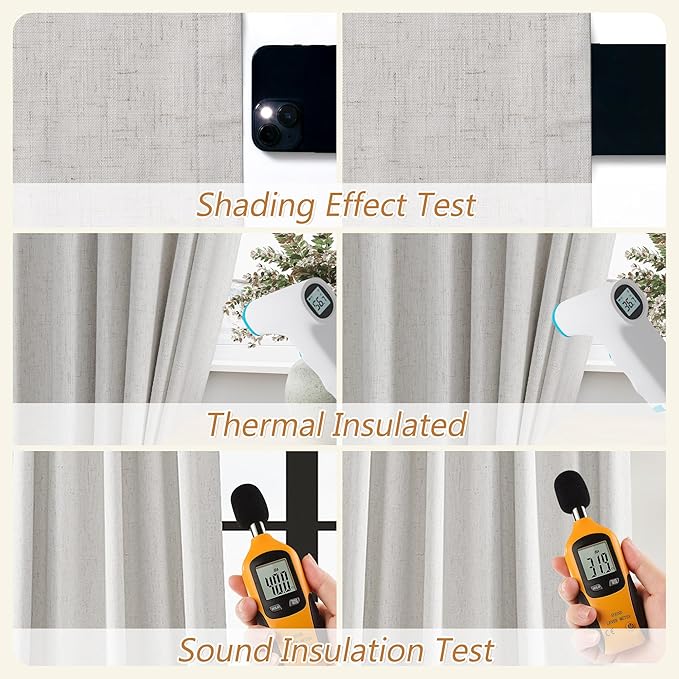 Guken Natural Extra Long 100% Blackout Curtains 132 Inch Length 2 Panels Set Back Tab Thermal Insulated Black Out Tall Windows Drapes for High Ceiling Living Room Bedroom, 52" W x 132" L
